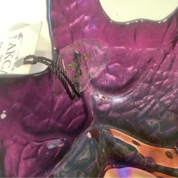 Akcam Glass Bowl Iridescent Frosted Leaf Shape Art Handmade Turkey Green Purple - Picture 14 of 14